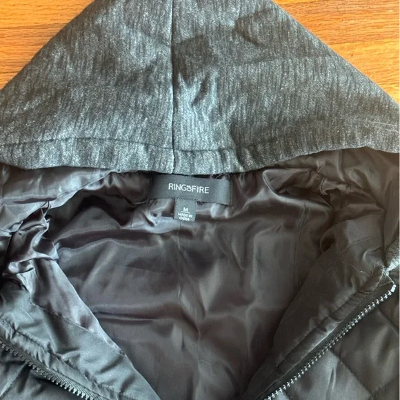 Ring of Fire Black diamond quilted hoodie jacket Black medium - Picture 3 of 4